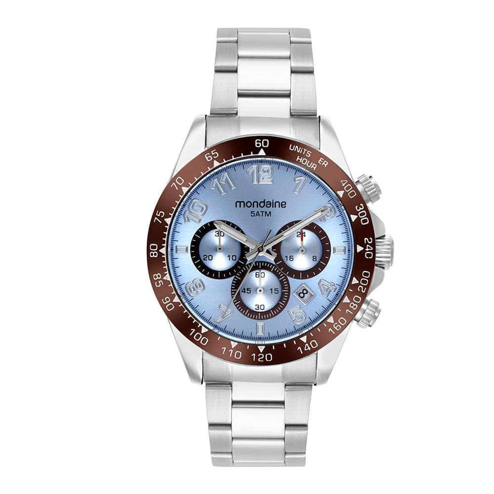 Relógio MONDAINE masculino cronógrafo azul marrom 32815G0MVNE2