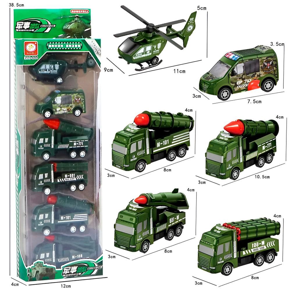 Conjunto 6 Carrinho E Helicóptero Miniaturas - Cor:verde