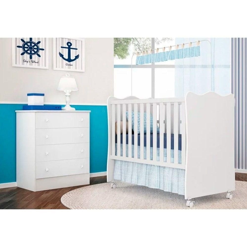 Jogo Quarto Infantil Cômoda E Berço Simples Branco