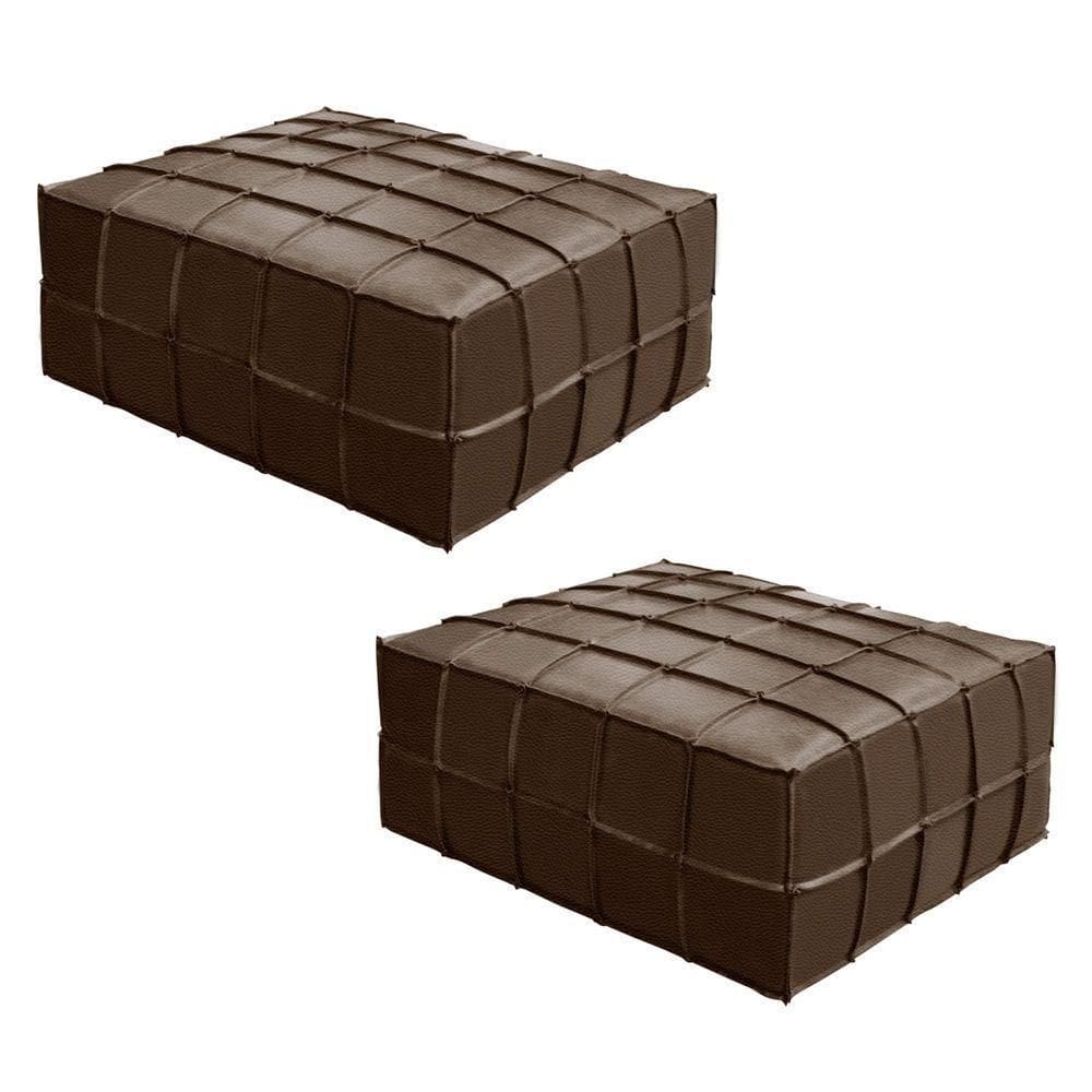 Kit 2 Puffs Sala De Estar Grande 90x90cm Couro Brown