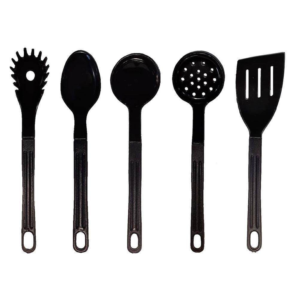 Jogo Conjunto De Talheres Nylon Utensílios Preto 5 Peças