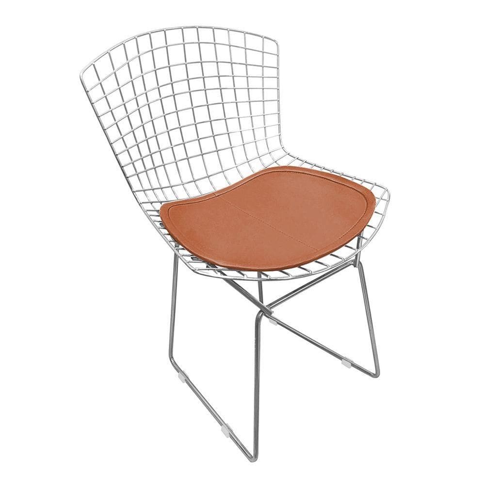 Cadeira Bertoia Cromada Com Assento Sintético Cobre Cor Marrom