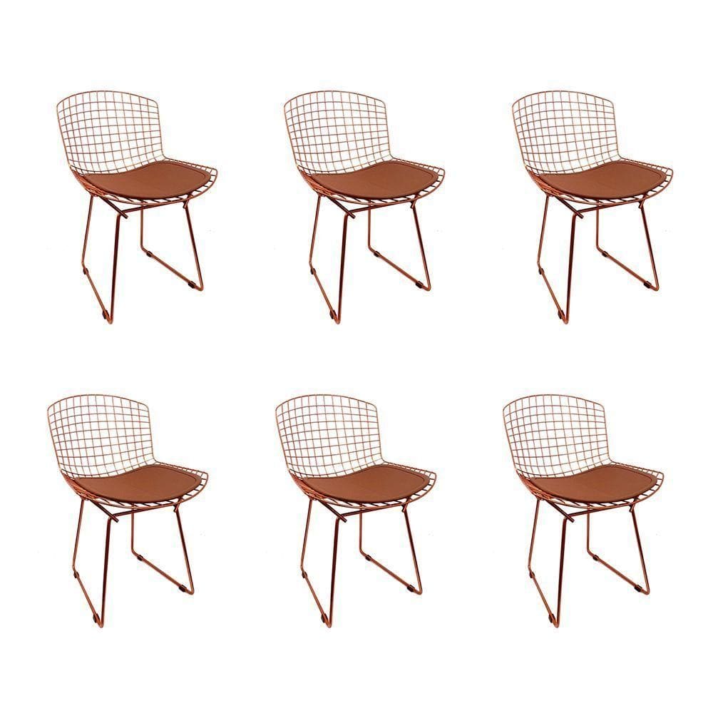 Kit 6 Cadeiras Bertoia Cobre Com Assento Cobre Cor Marrom