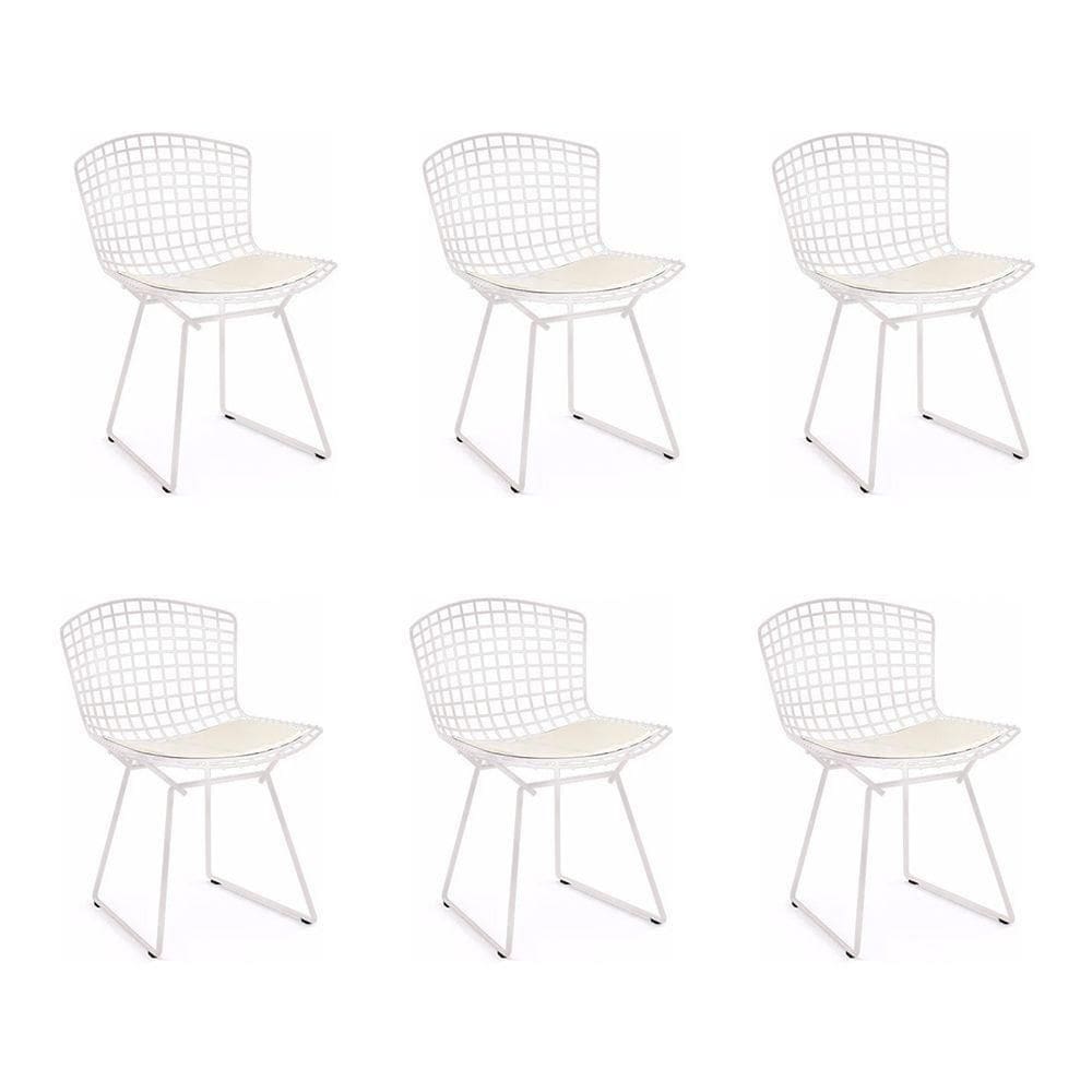 Kit 6 Cadeiras Bertoia Branca Com Assento Branco Cor Branco
