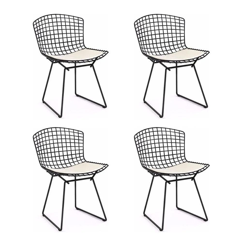 Kit 4 Cadeiras Bertoia Preta Com Assento Branco Cor Branco