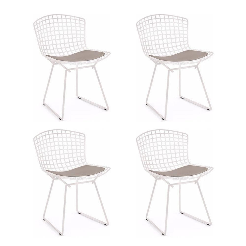 Kit 4 Cadeiras Bertoia Branca Com Assento Bege Cor Bege