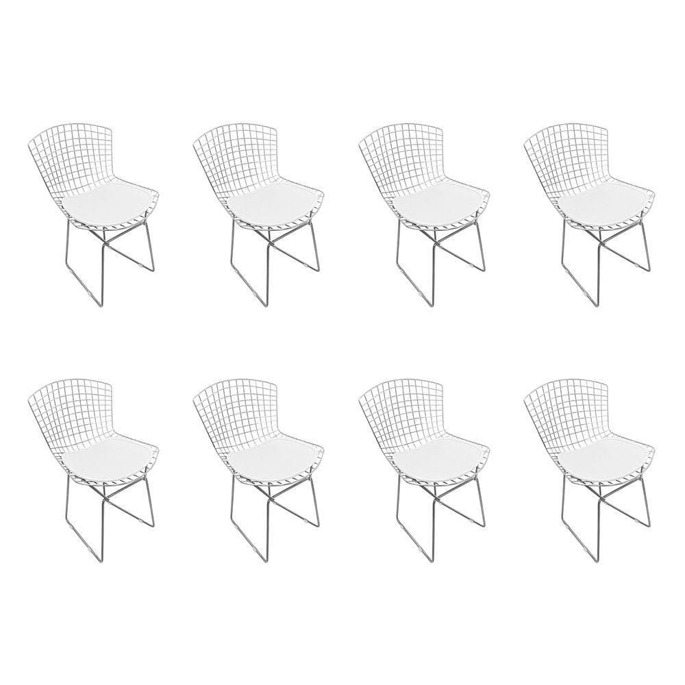 Kit 8 Cadeiras Bertoia Cromada Com Assento Sintético Branco Cor Branco
