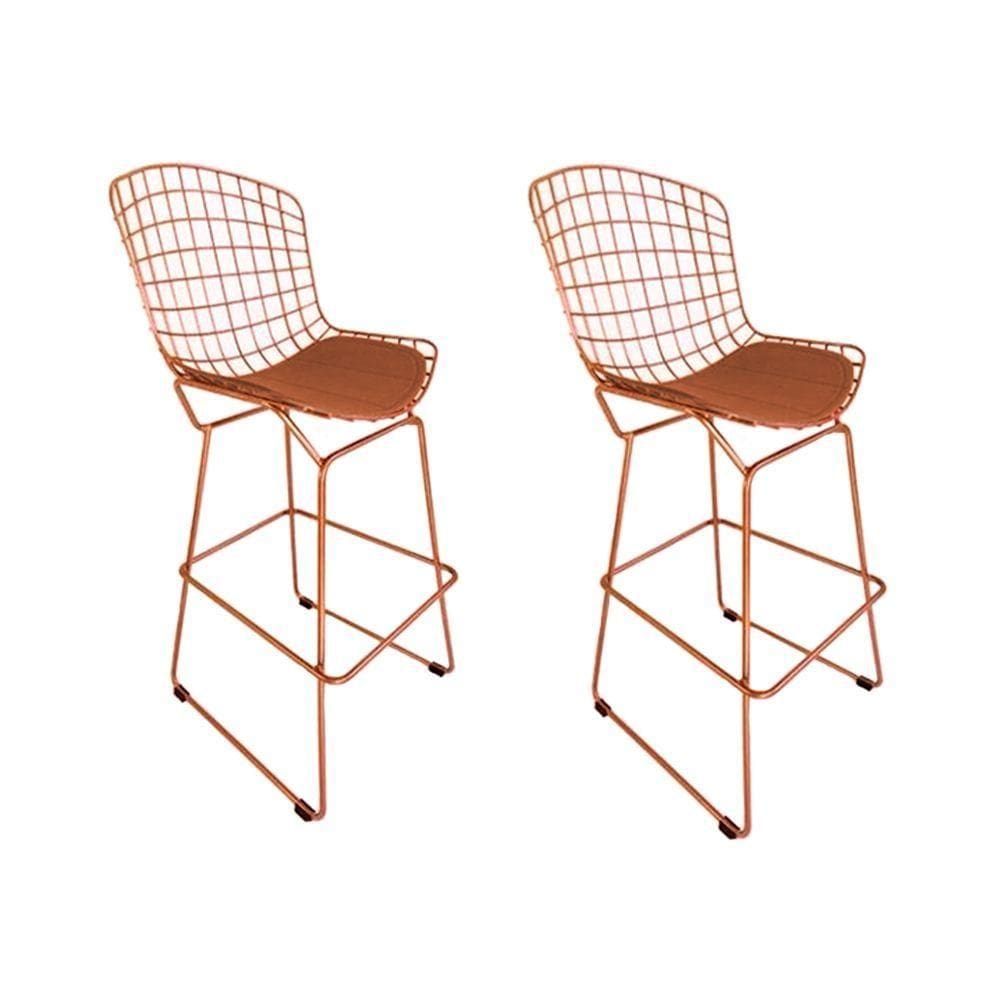 Kit 2 Banquetas Bertoia Cobre D60 Com Assento Cobre Cor Marrom