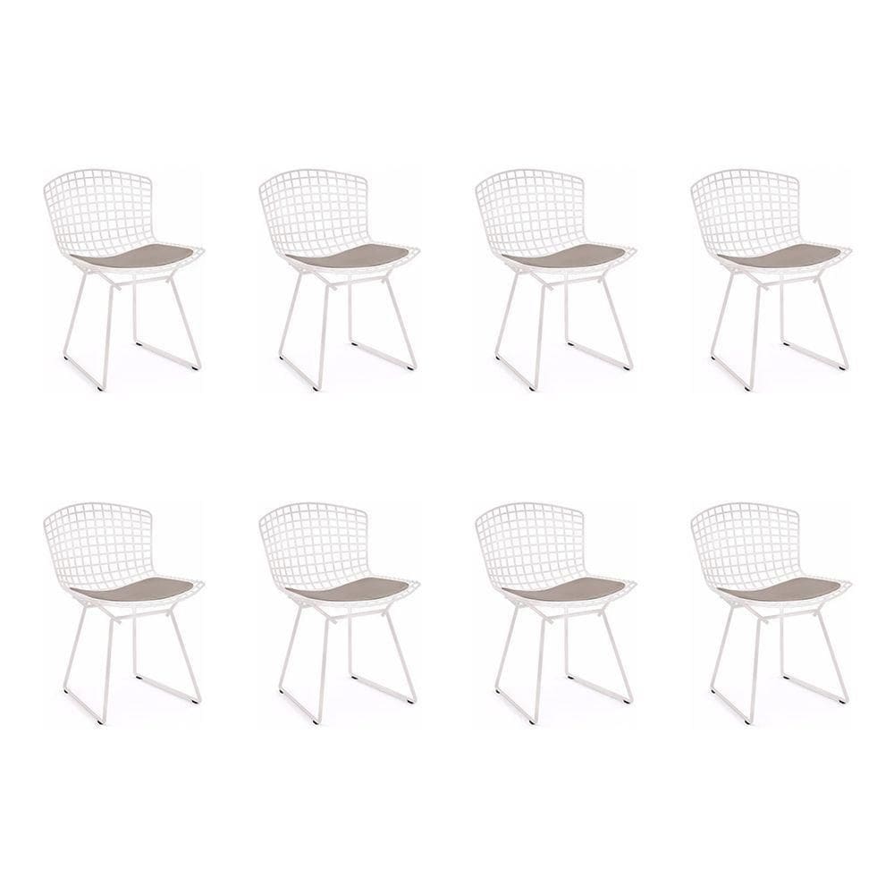 Kit 8 Cadeiras Bertoia Branca Com Assento Bege Cor Branco