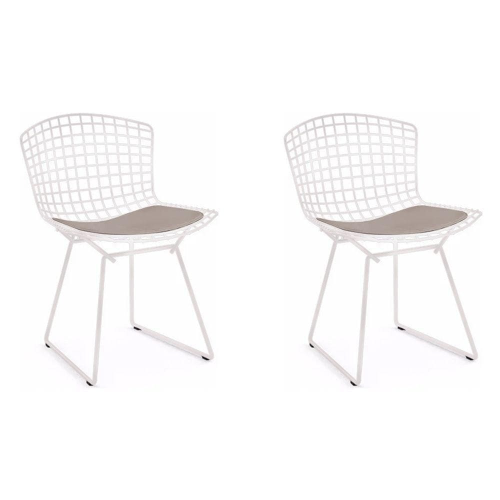 Kit 2 Cadeiras Bertoia Branca Com Assento Bege Cor Bege