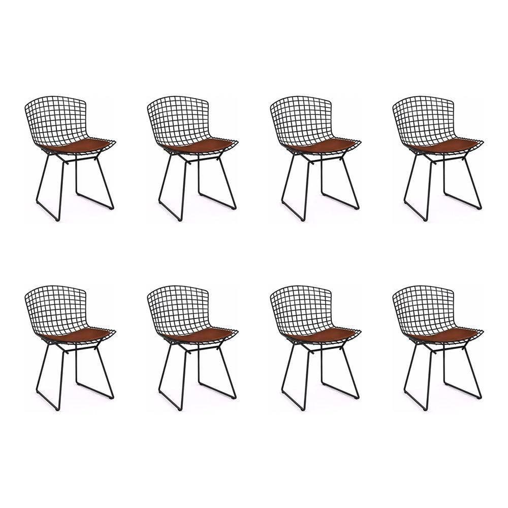 Kit 8 Cadeiras Bertoia Preta Com Assento Marrom Cor Marrom