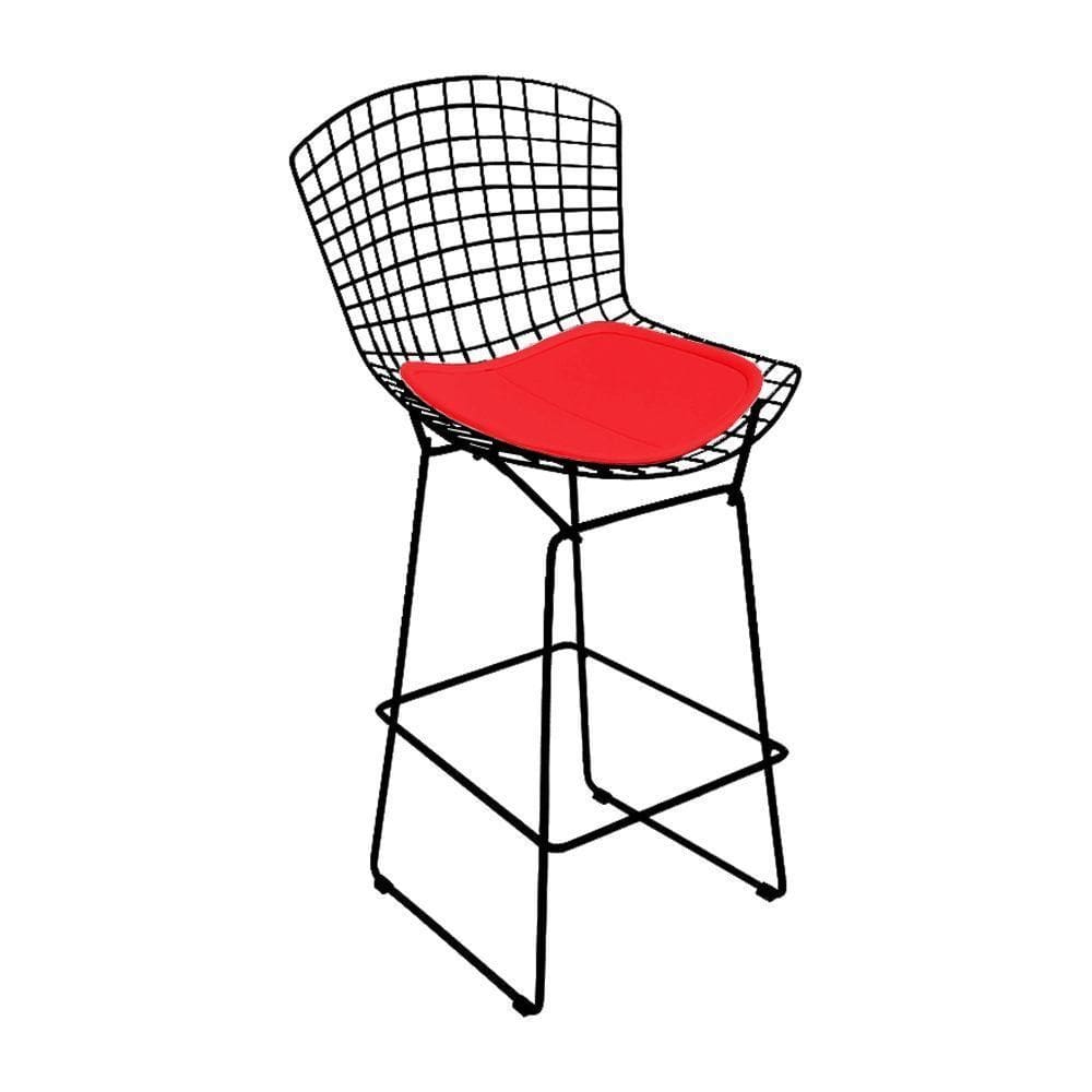 Banqueta Bertoia Preta D70 Assento Vermelho Cor Vermelho