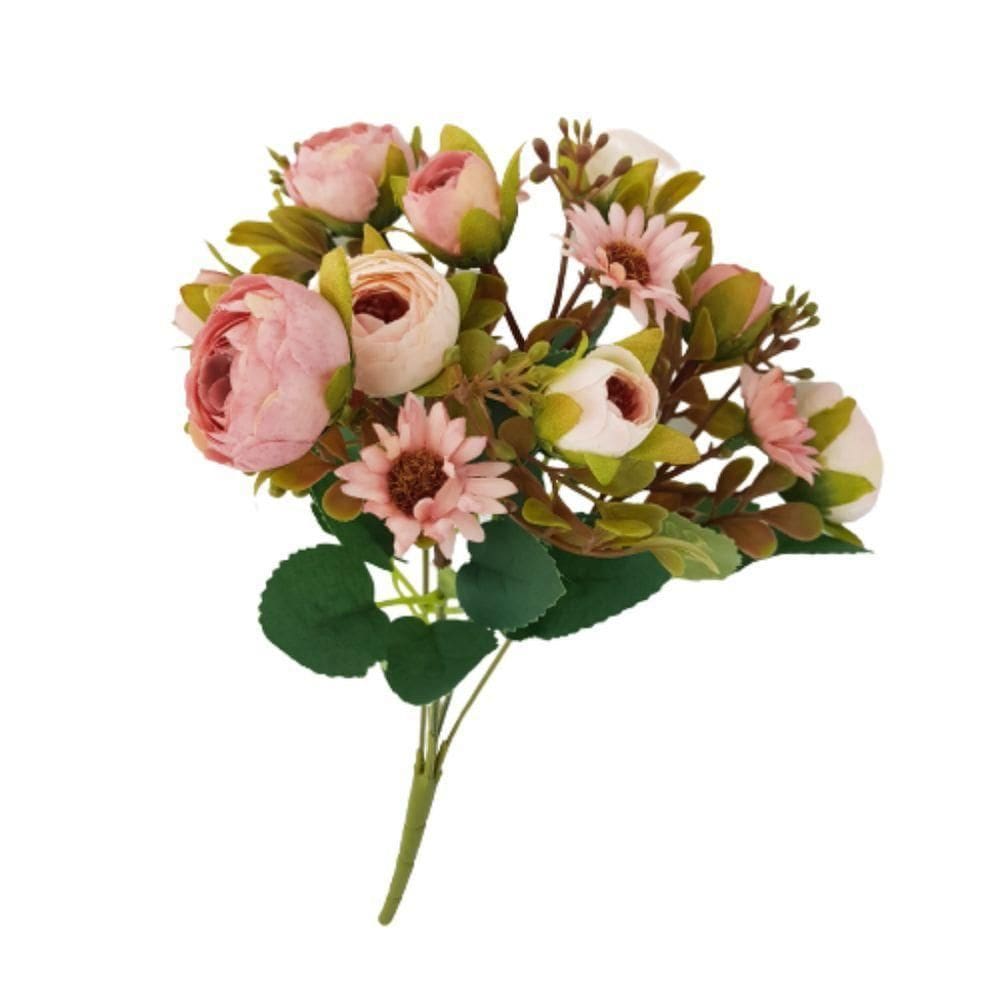 Flor Artificial Buquê Camélia E Margarida 30cm