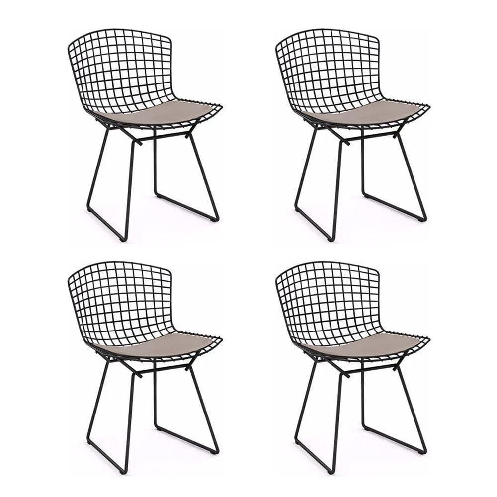 Kit 4 Cadeiras Bertoia Preta Com Assento Bege Cor Bege