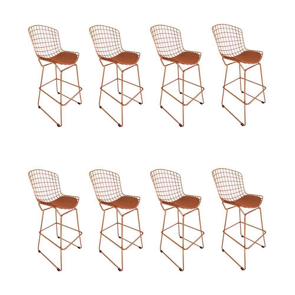 Kit 8 Banquetas Bistrô Bertoia Cobre D80 Com Assento Cobre Cor Marrom