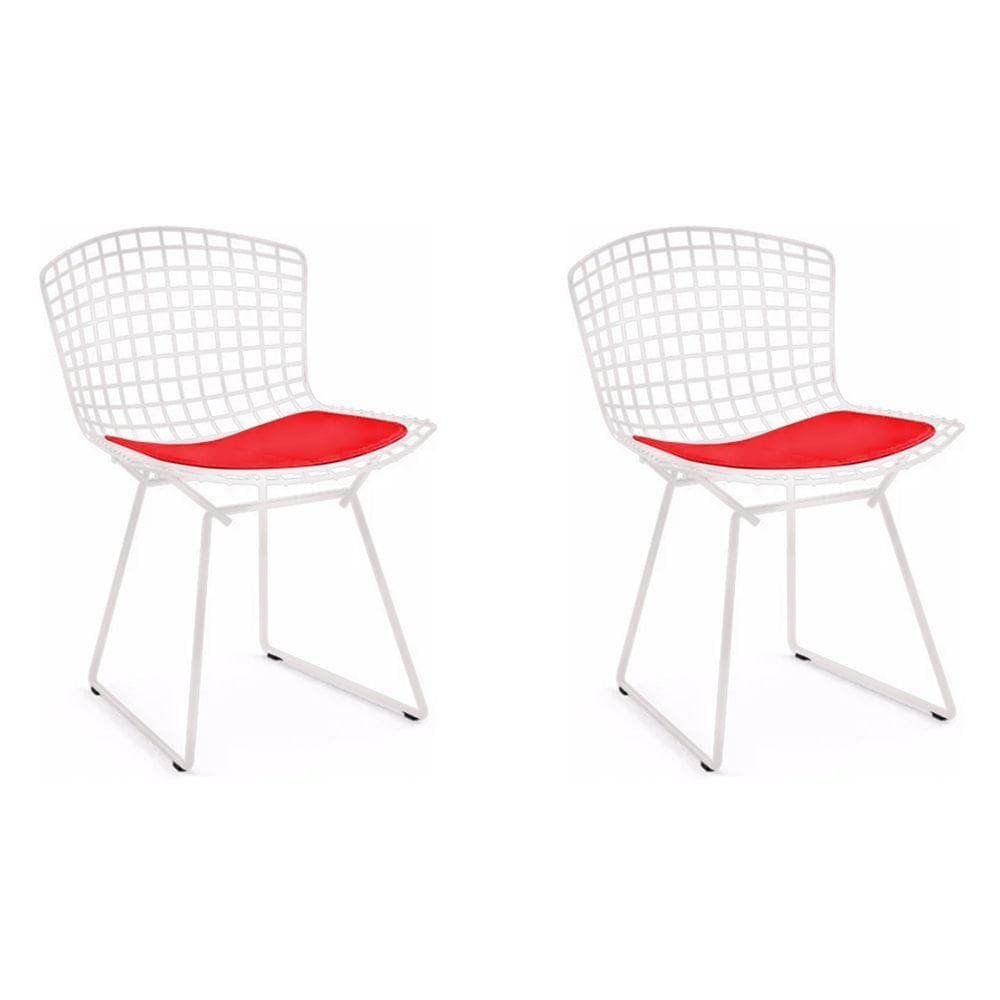 Kit 2 Cadeiras Bertoia Branca Com Assento Vermelho Cor Branco