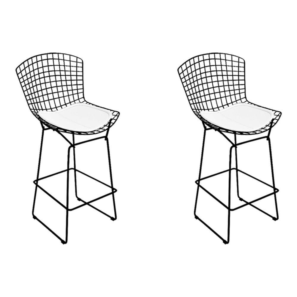 Kit 2 Banquetas Bistrô Bertoia Preta D60 Com Assento Branco Cor Preto