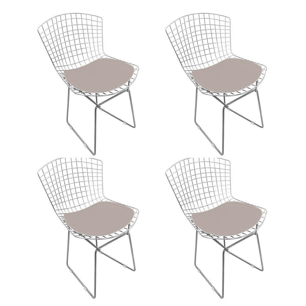 Kit 4 Cadeiras Bertoia Cromada Com Assento Sintético Bege Cor Bege
