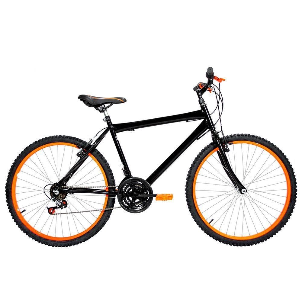 Bicicleta Masculina Aro 26 Mtb Alumínio Colorido 18 Marchas Cor Preta E Laranja