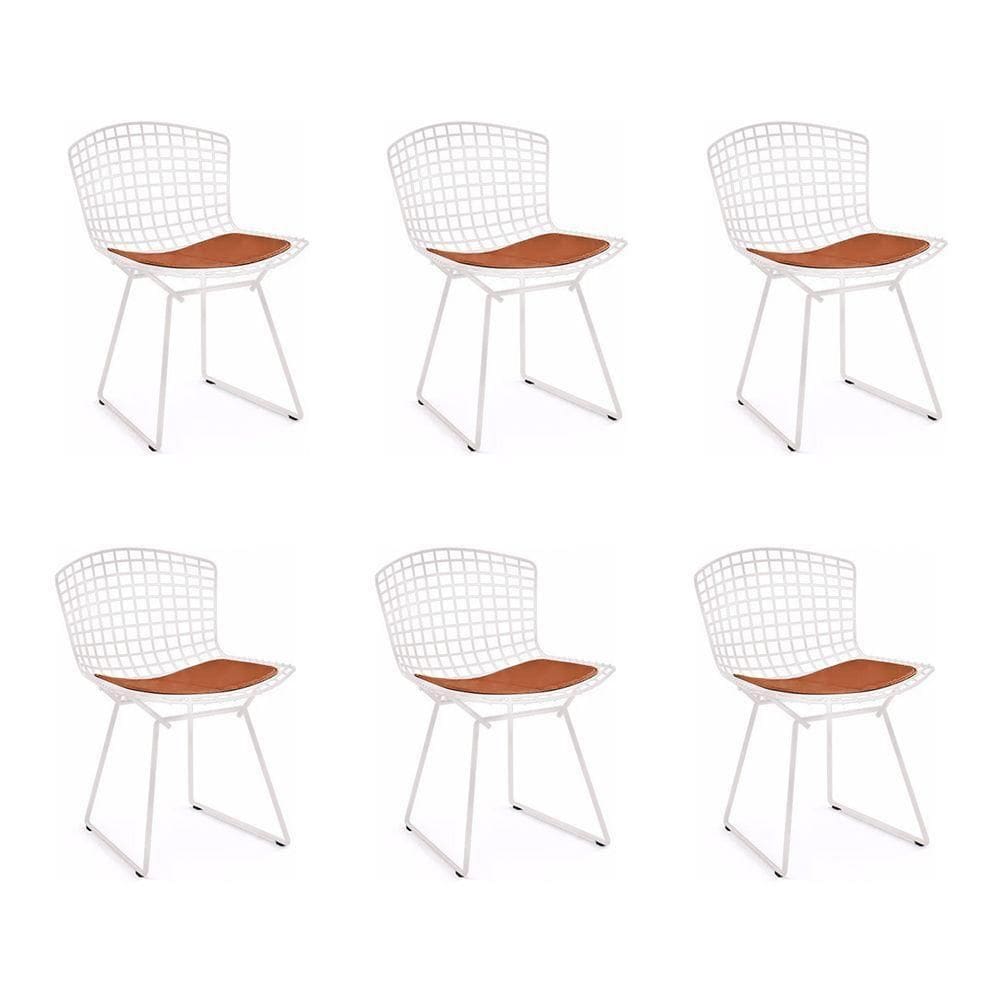 Kit 6 Cadeiras Bertoia Branca Com Assento Cobre Cor Branco