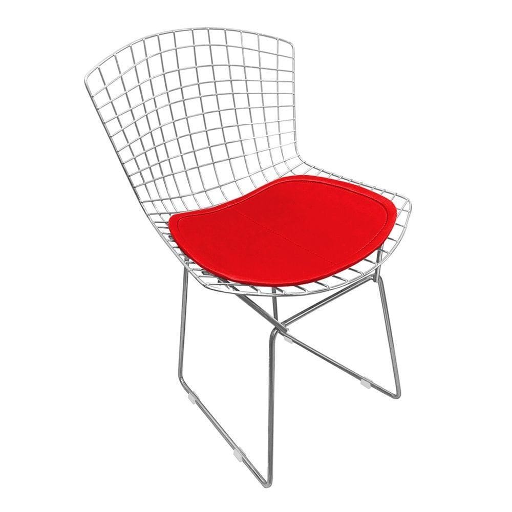 Cadeira Bertoia Cromada Com Assento Sintético Vermelho Cor Vermelho