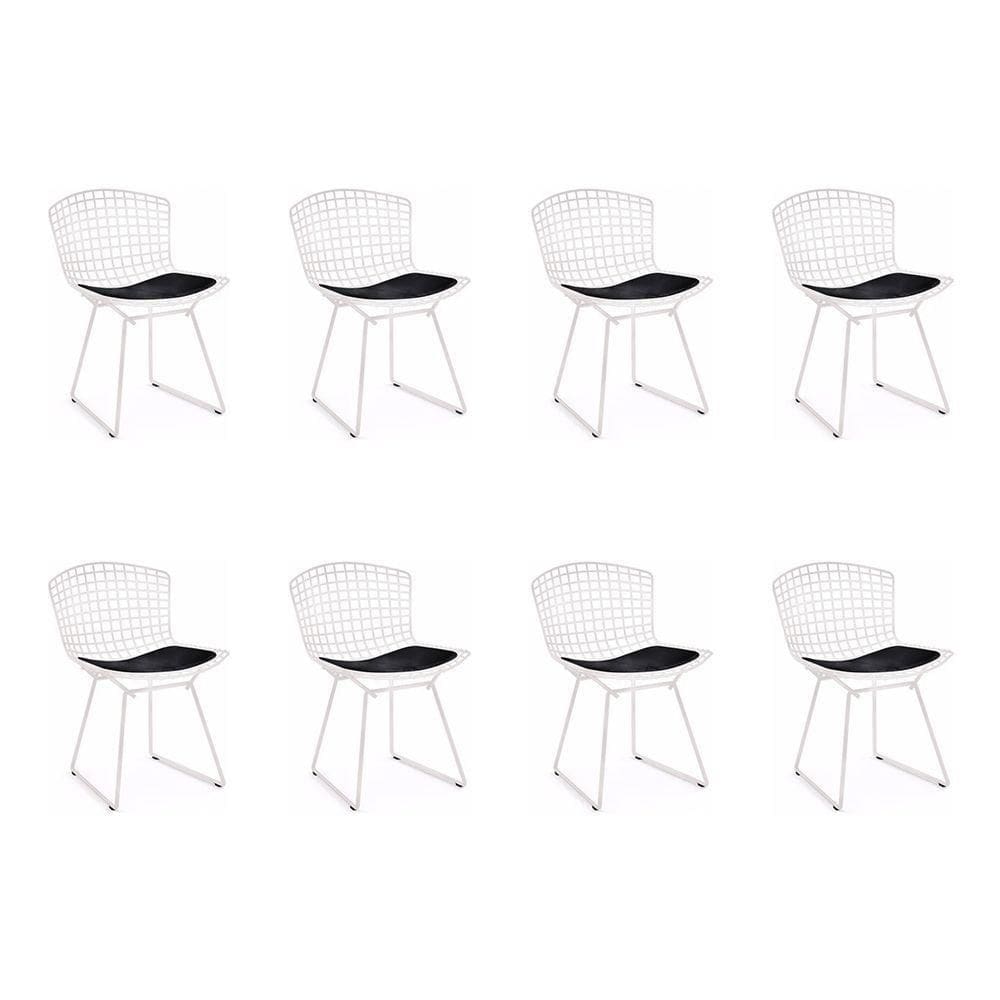 Kit 8 Cadeiras Bertoia Branca Com Assento Preto Cor Branco