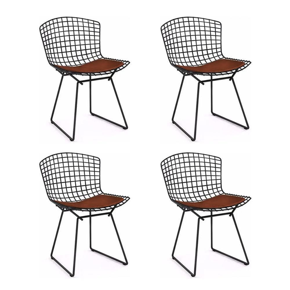 Kit 4 Cadeiras Bertoia Preta Com Assento Marrom Cor Marrom