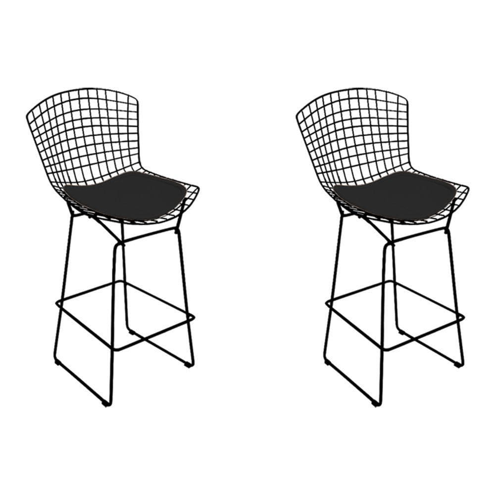 Kit 2 Banquetas Bertoia Preta D80 Com Assento Preto Cor Preto