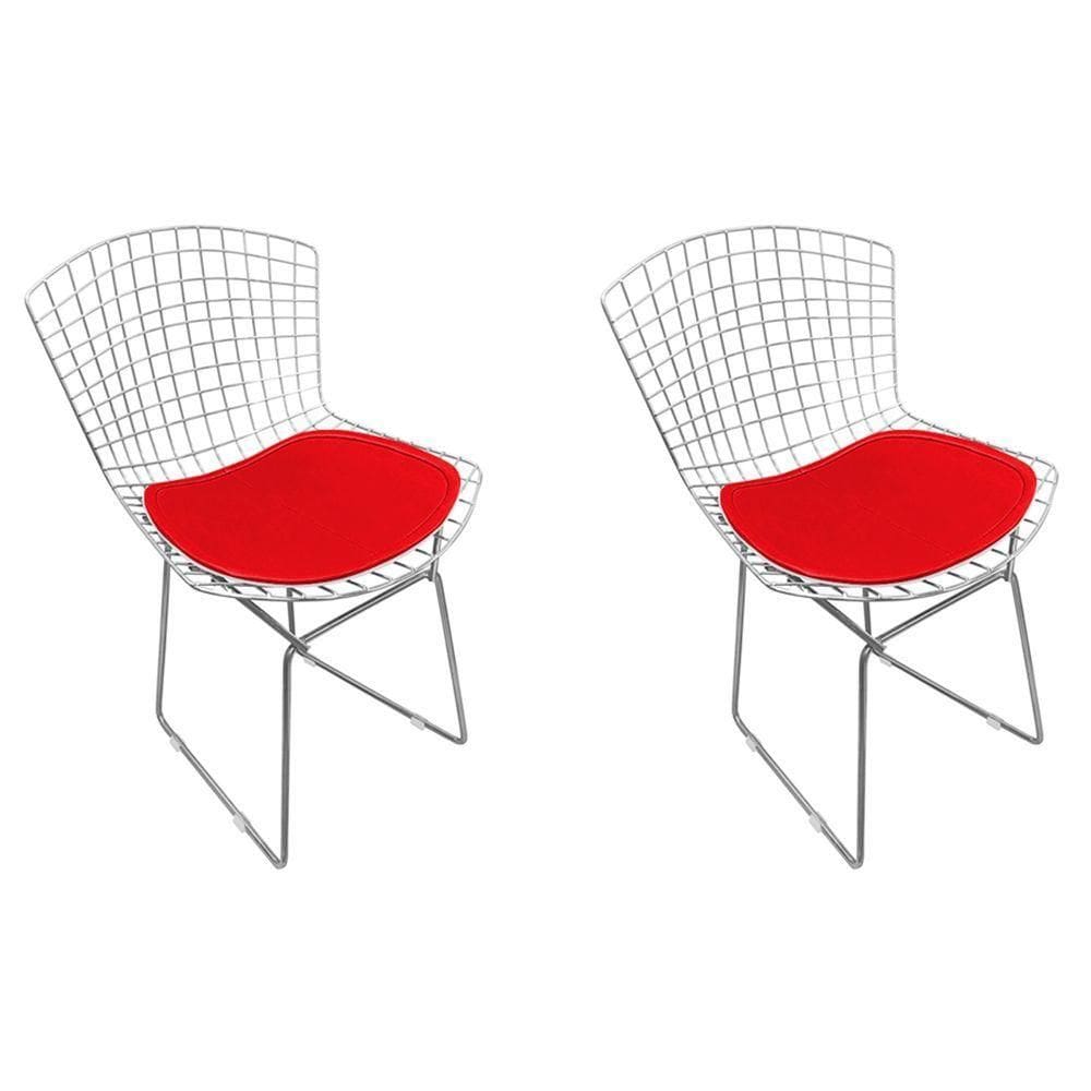 Kit 2 Cadeiras Bertoia Cromada Com Assento Sintético Vermelho Cor Vermelho