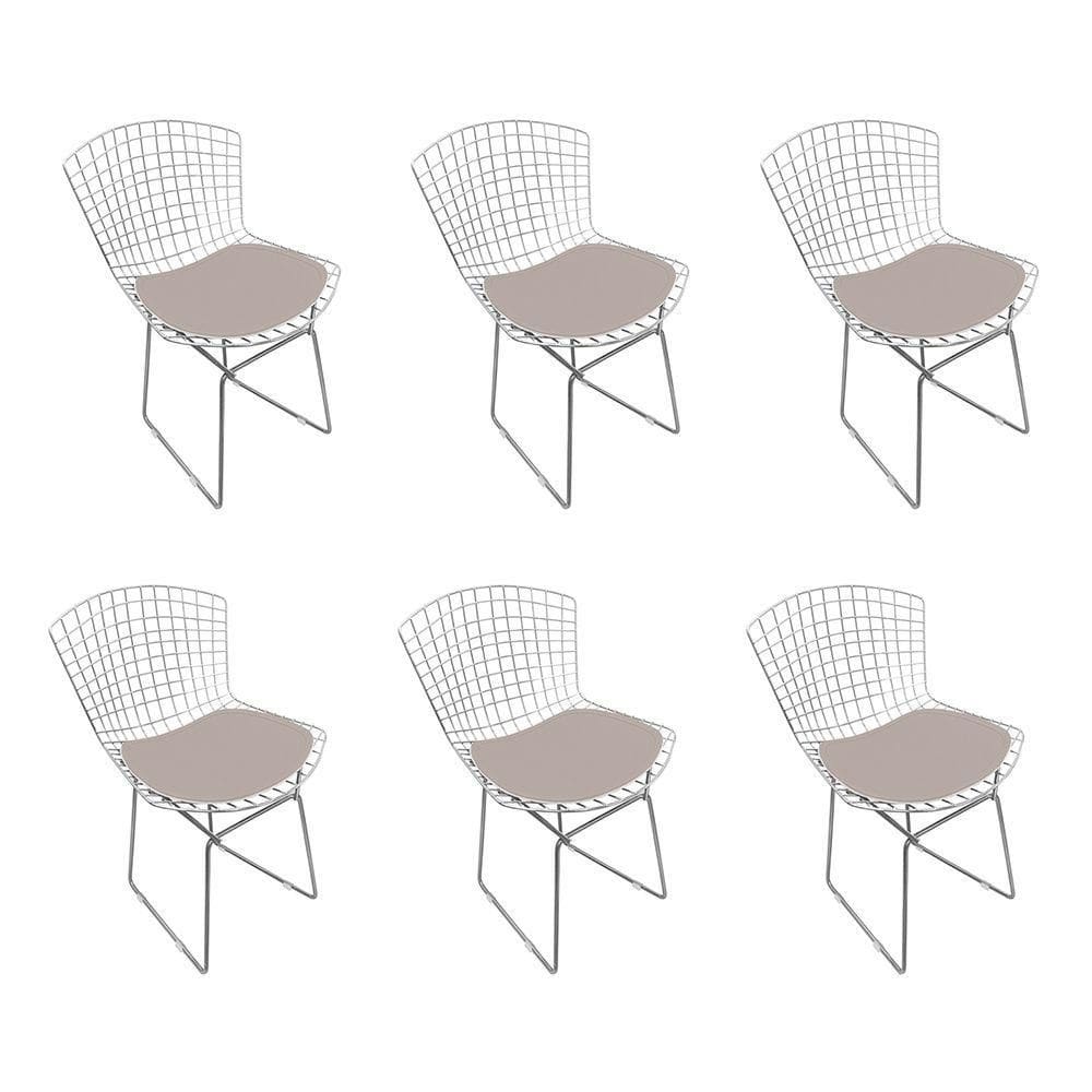 Kit 6 Cadeiras Bertoia Cromada Com Assento Sintético Bege Cor Bege