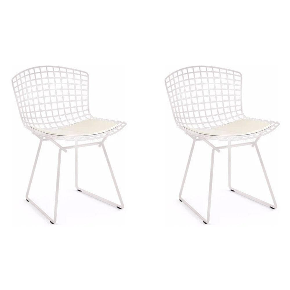 Kit 2 Cadeiras Bertoia Branca Com Assento Branco Cor Branco