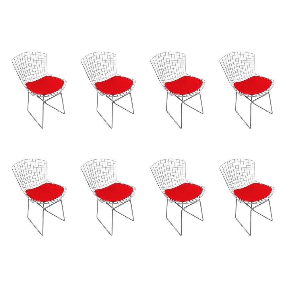 Kit 8 Cadeiras Bertoia Cromada Com Assento Sintético Vermelho Cor Vermelho