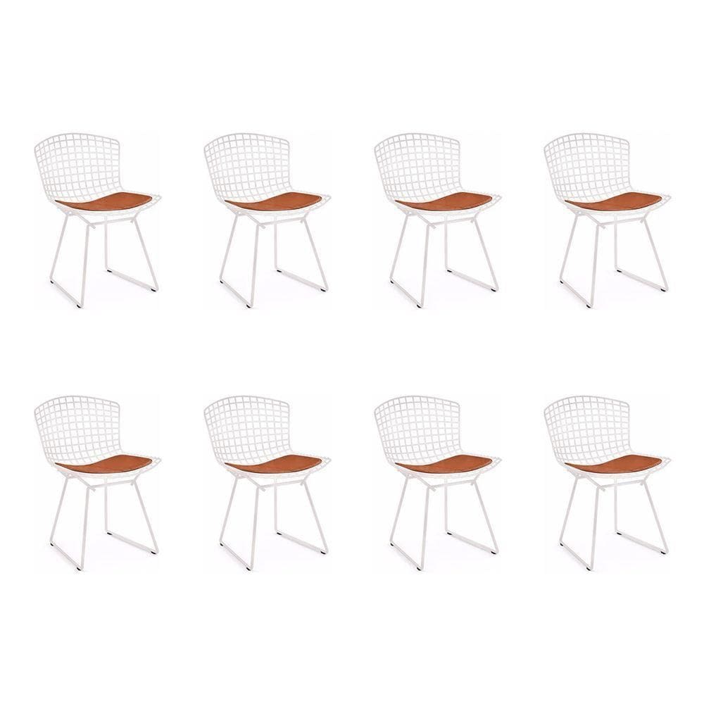 Kit 8 Cadeiras Bertoia Branca Com Assento Cobre Cor Branco