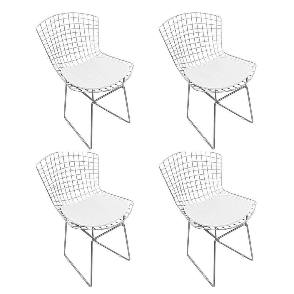 Kit 4 Cadeiras Bertoia Cromada Com Assento Sintético Branco Cor Branco