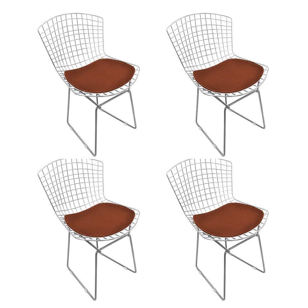 Kit 4 Cadeiras Bertoia Cromada Com Assento Sintético Marrom Cor Marrom