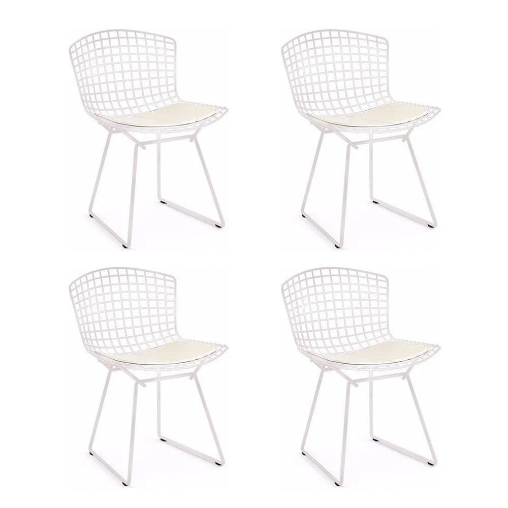 Kit 4 Cadeiras Bertoia Branca Com Assento Branco Cor Branco