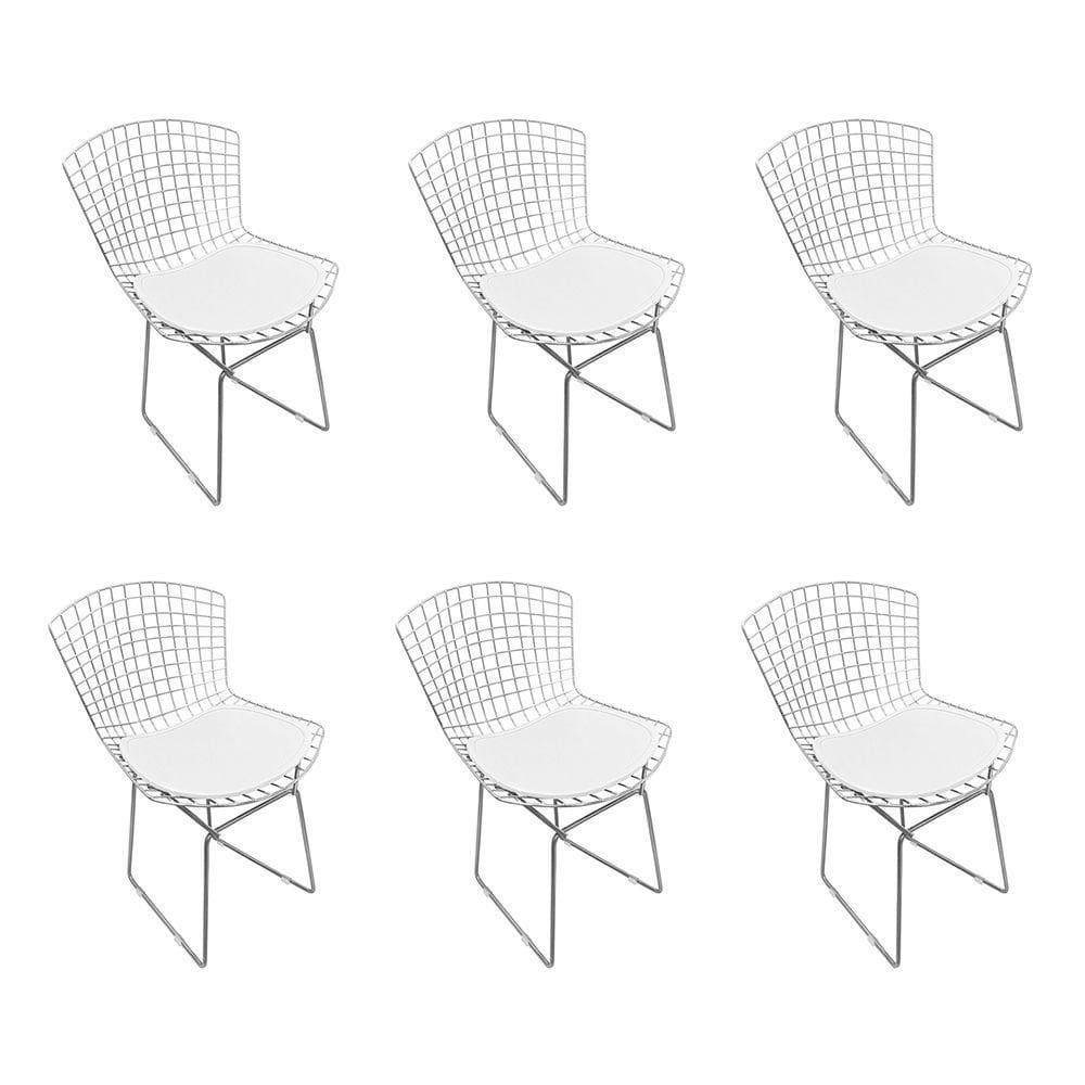 Kit 6 Cadeiras Bertoia Cromada Com Assento Sintético Branco Cor Branco