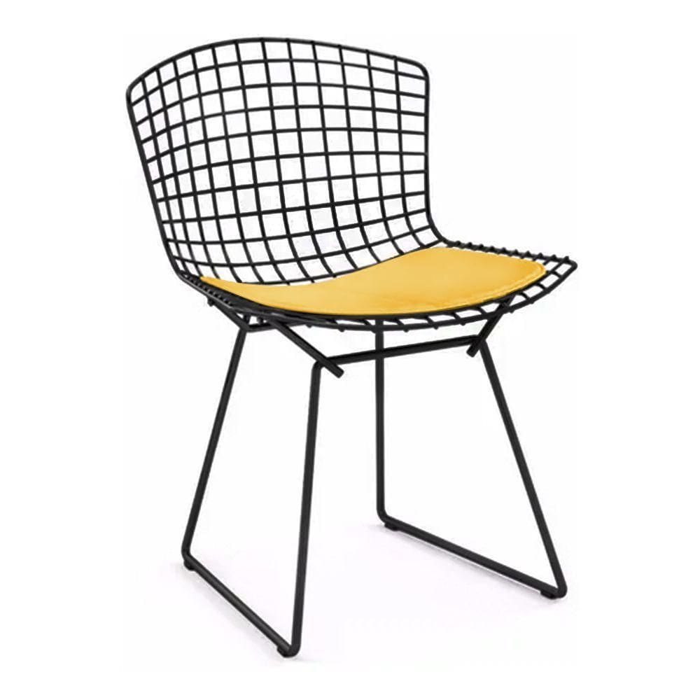 Cadeira Bertoia Preta Com Assento Amarelo Cor Amarelo