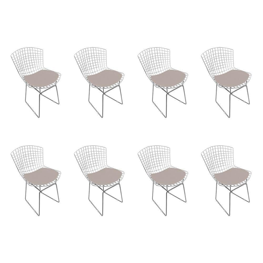 Kit 8 Cadeiras Bertoia Cromada Com Assento Sintético Bege Cor Bege