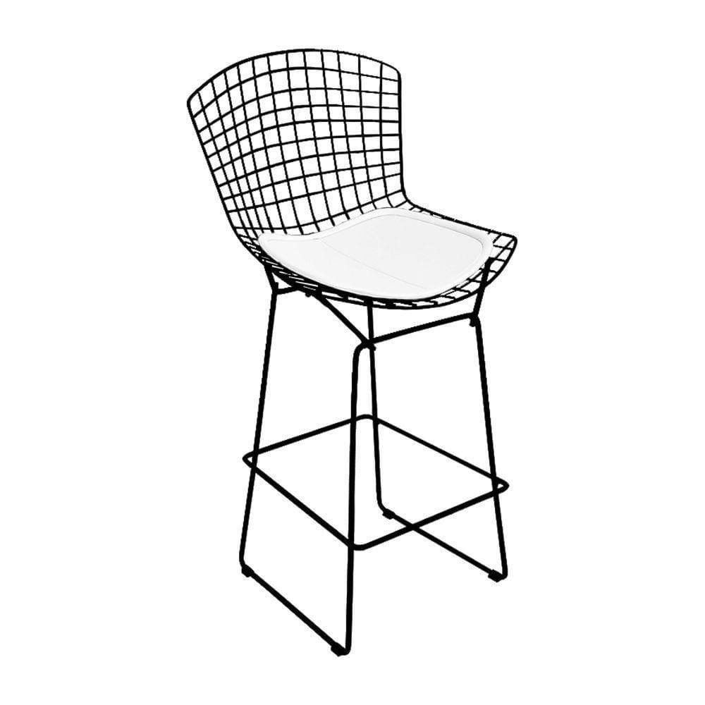 Banqueta Bertoia Preta D80 Assento Branco Cor Branco