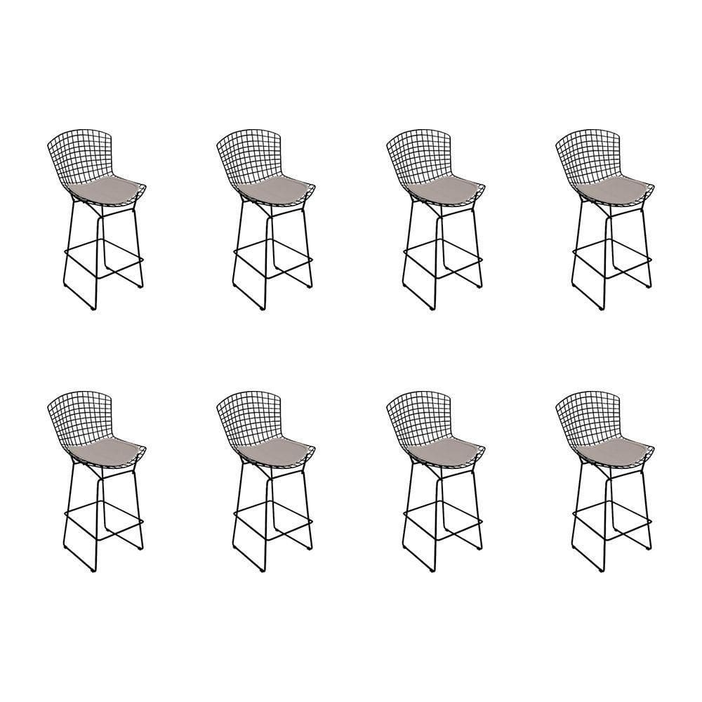 Kit 8 Banquetas Bistrô Bertoia Preta D80 Com Assento Bege Cor Preto