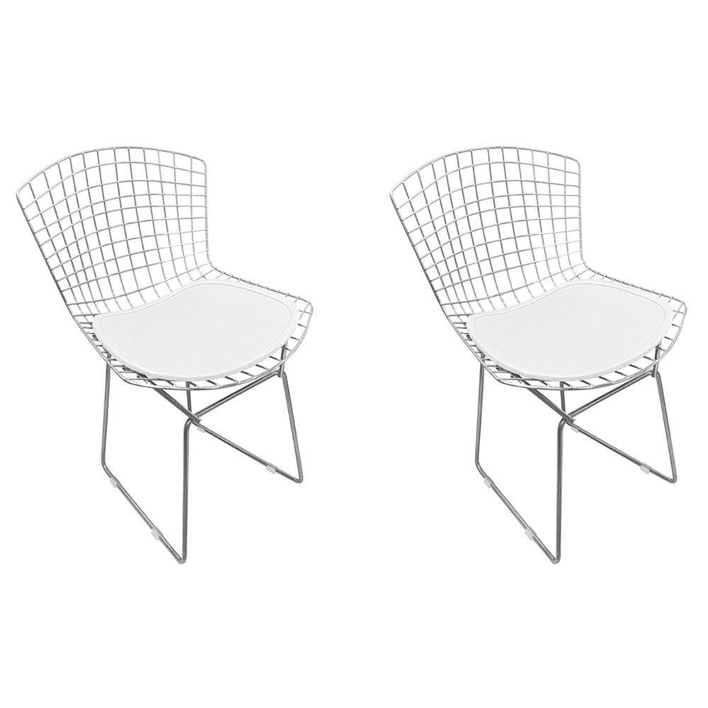 Kit 2 Cadeiras Bertoia Cromada Com Assento Sintético Branco Cor Branco