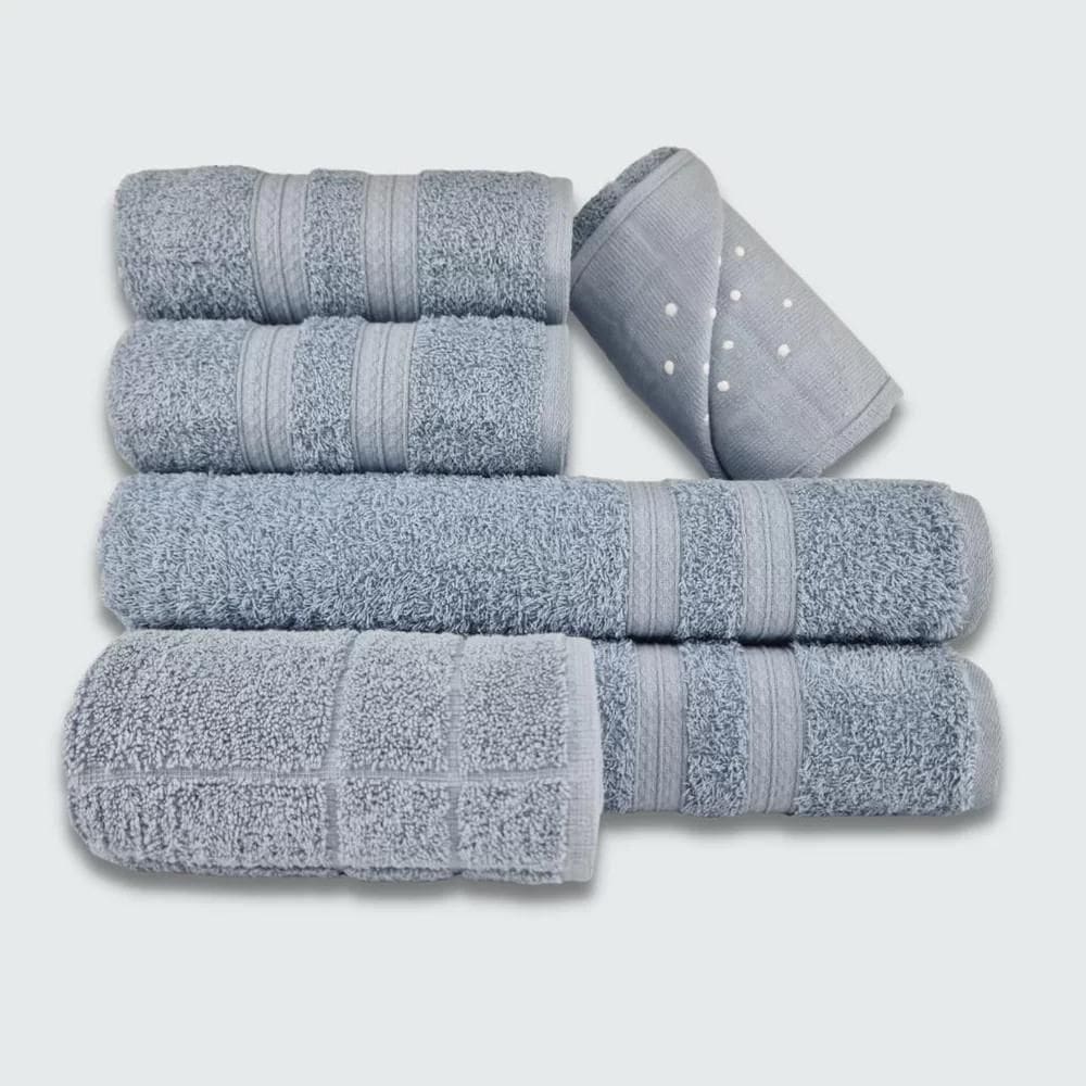 Jogo De Toalha 6 Pçs Gigante Felpuda Lisboa Azul