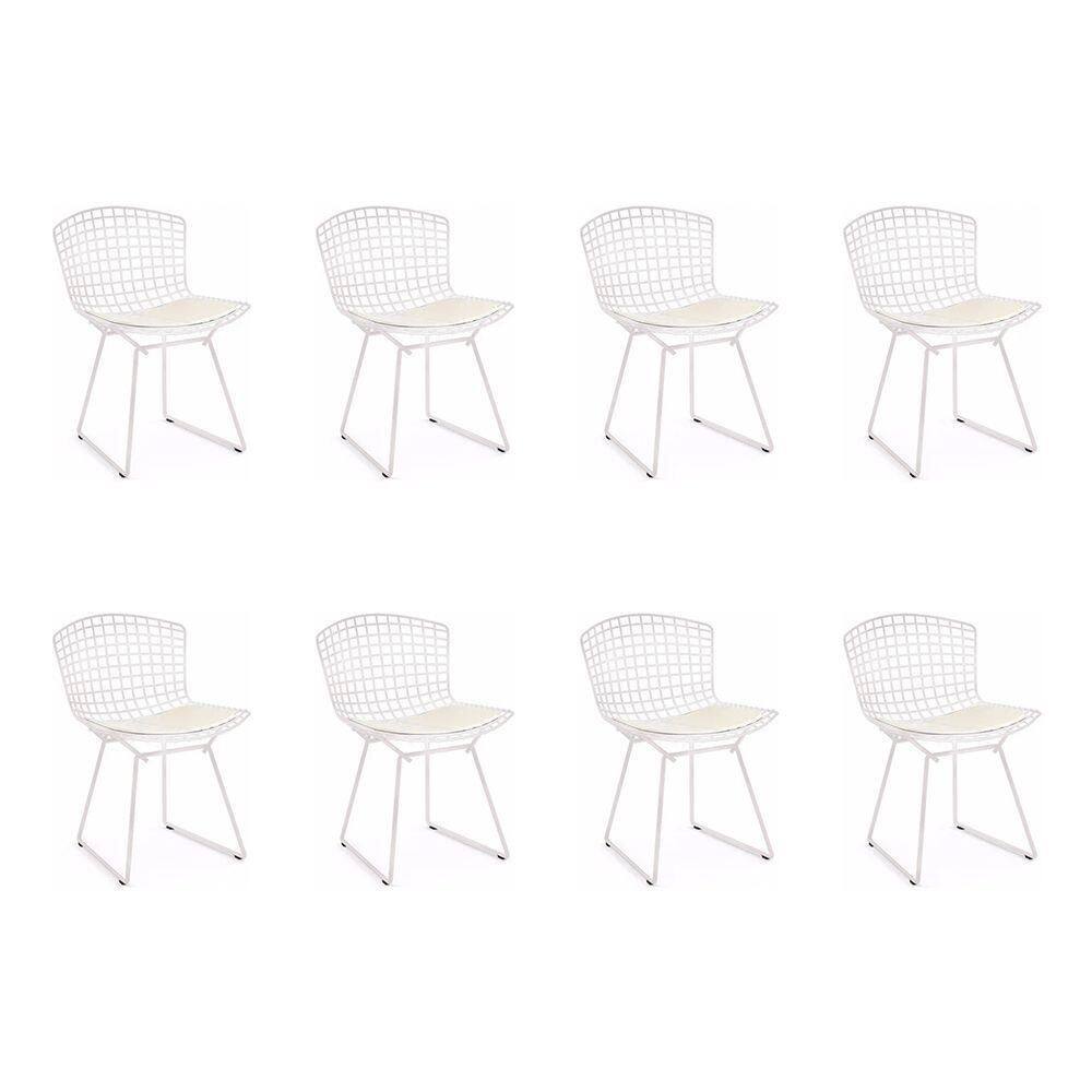 Kit 8 Cadeiras Bertoia Branca Com Assento Branco Cor Branco