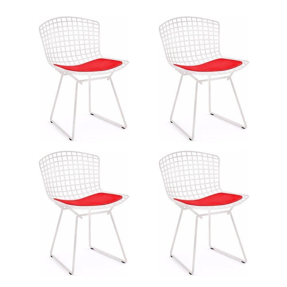 Kit 4 Cadeiras Bertoia Branca Com Assento Vermelho Cor Branco