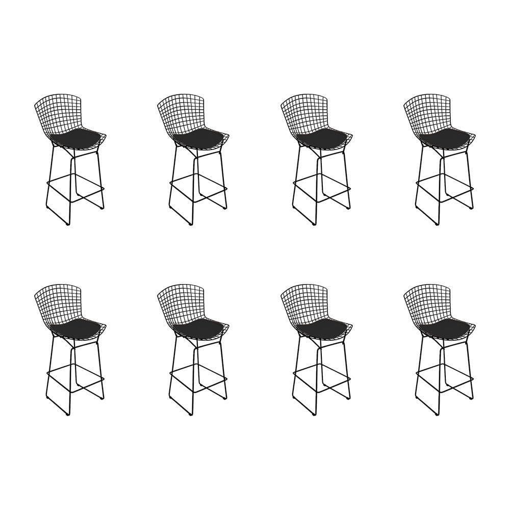Kit 8 Banquetas Bistrô Bertoia Preta D80 Com Assento Preto Cor Preto