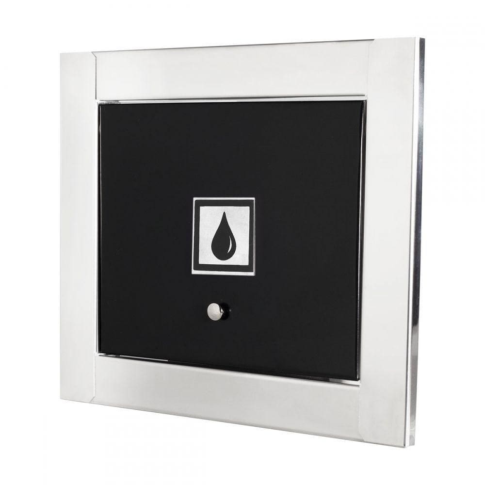 Visor De água Porta Em Preto Fosto Com Moldura Em Inox Polida Brilhante Espelhada