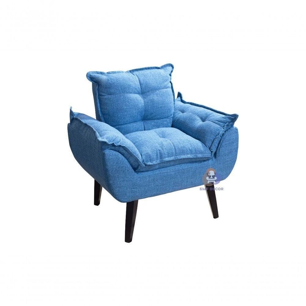 Poltrona Decorativa Opala Azul Linho Smf Decor