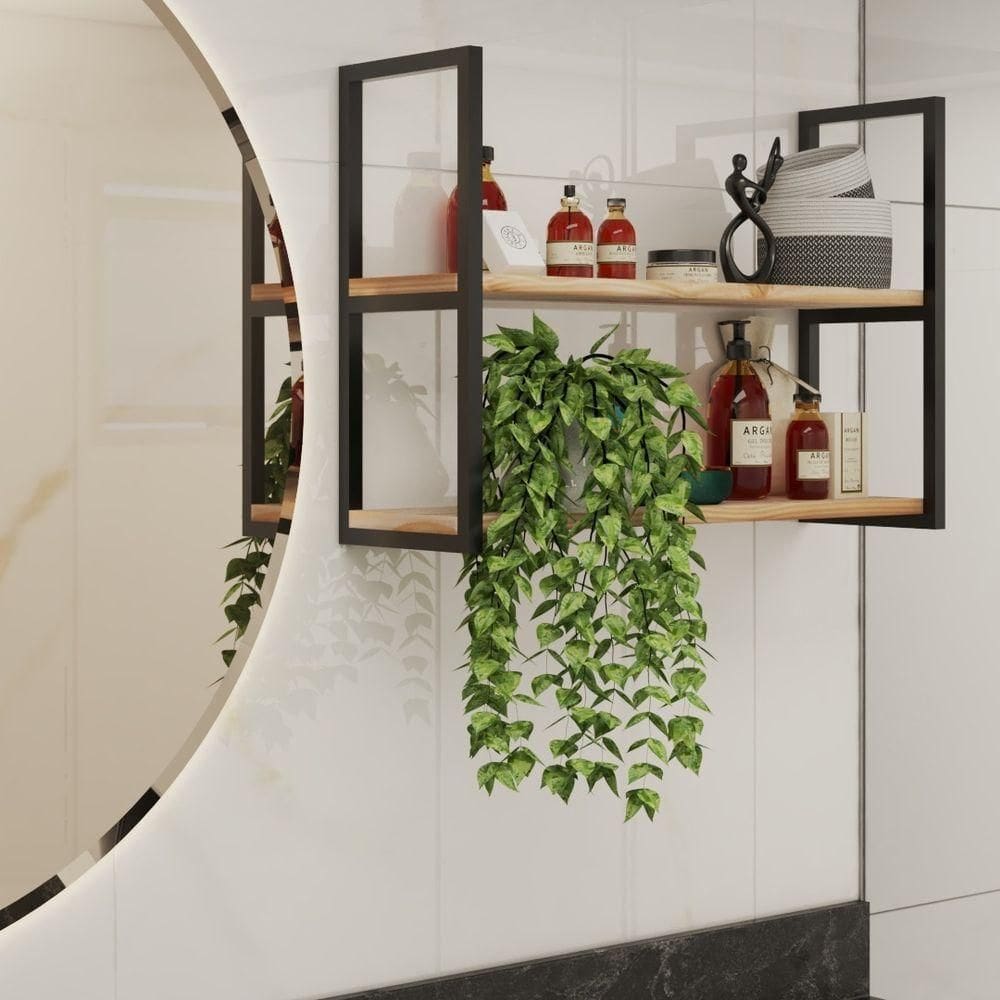 Estante 100X20Cm Industrial Para Comércio Preta Flutuante