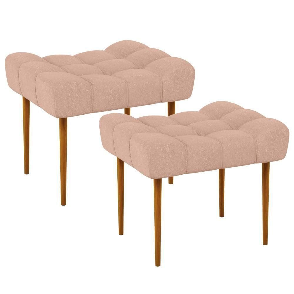 Kit 02 Puffs Para Sala De Estar Requinte L02 Linho Rosê